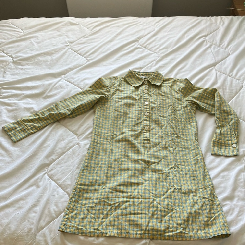 CUTE 🥰 yellow plaid 5 button long sleeve shirt dress